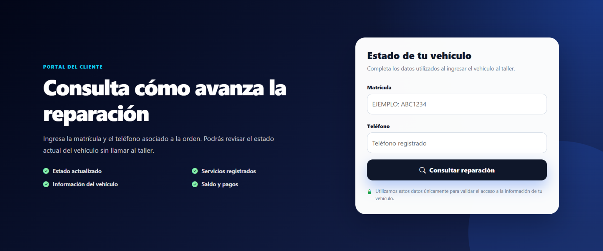 Portal real para seguimiento de reparación SIGA PROF